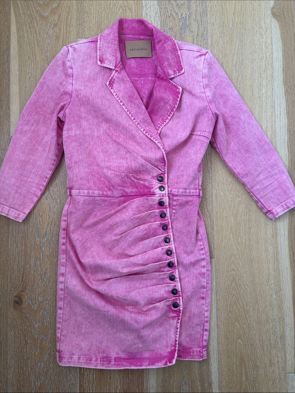 Retrofête Hot Pink Ruched Button-Front Denim Dress Size Large